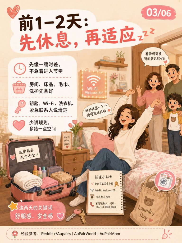 前1到2天让互惠生休息并熟悉房间、床品、毛巾、钥匙和Wi-Fi