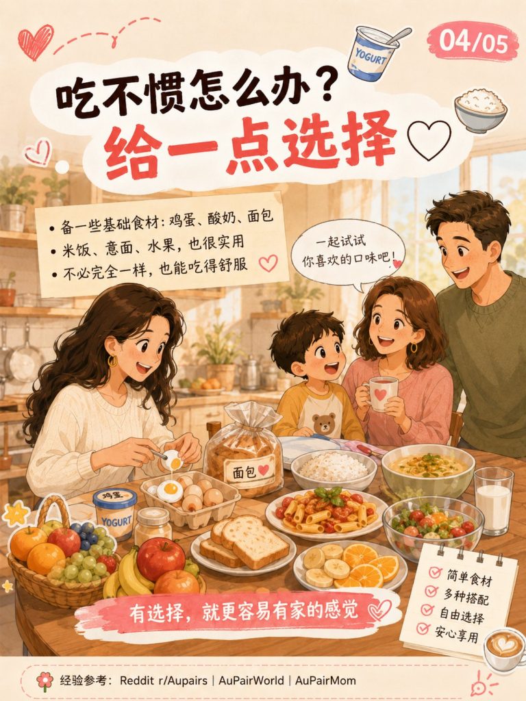 吃不惯家庭晚餐时：准备一些基础食材给她选择